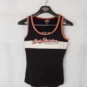 Harley Women's Tank Top Black Cream Orange Small